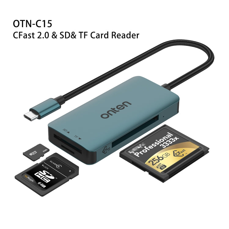 Onten C15 3 in 1 USB-C / Type-C to CFast 2.0 & SD & TF Card Reader(Pine Green)
