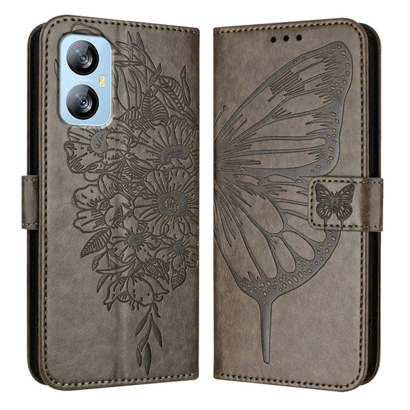 For Blackview A52 Embossed Butterfly Leather Phone Case(Grey)