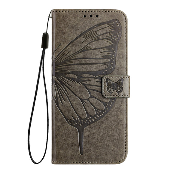 For Blackview A52 Embossed Butterfly Leather Phone Case(Grey)