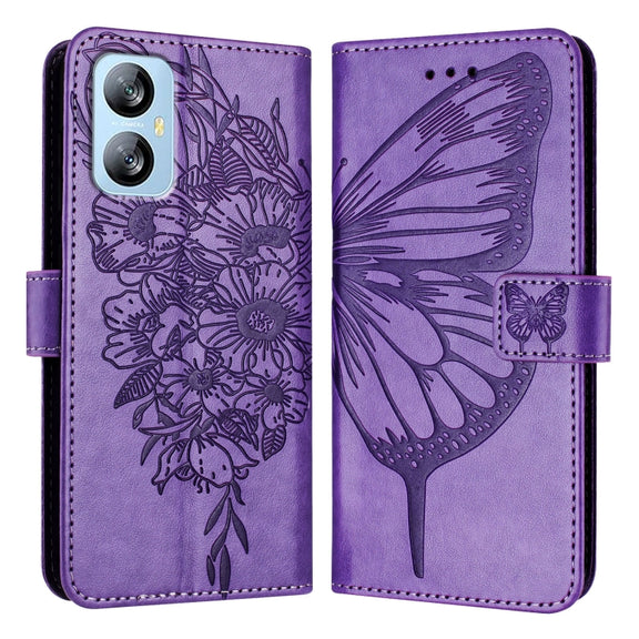For Blackview A52 Embossed Butterfly Leather Phone Case(Purple)
