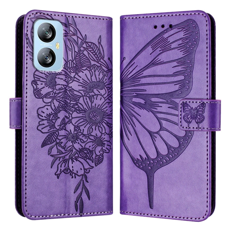 For Blackview A52 Embossed Butterfly Leather Phone Case(Purple)