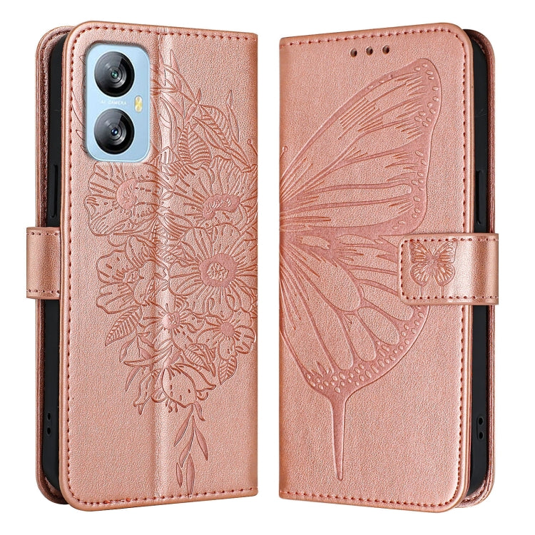 For Blackview A52 Embossed Butterfly Leather Phone Case(Rose Gold)