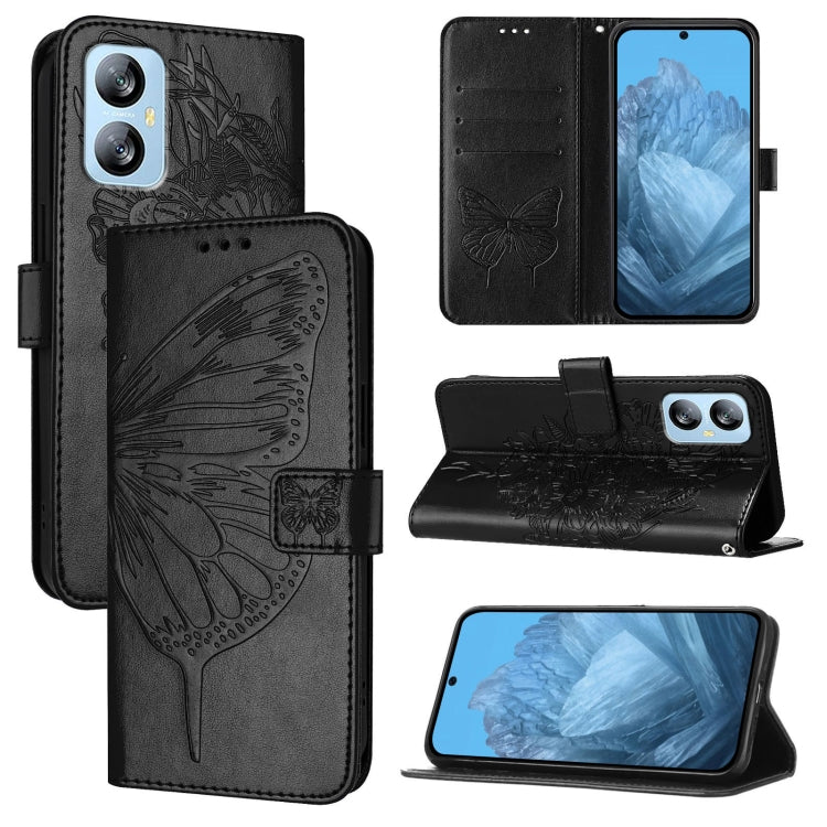 For Blackview A52 Embossed Butterfly Leather Phone Case(Black)