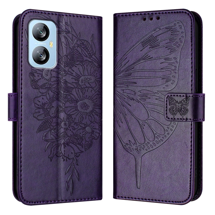 For Blackview A52 Embossed Butterfly Leather Phone Case(Dark Purple)