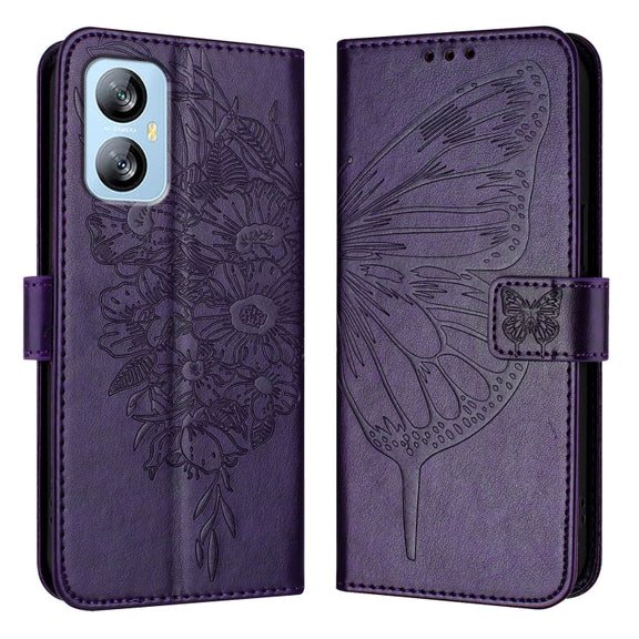 For Blackview A52 Embossed Butterfly Leather Phone Case(Dark Purple)