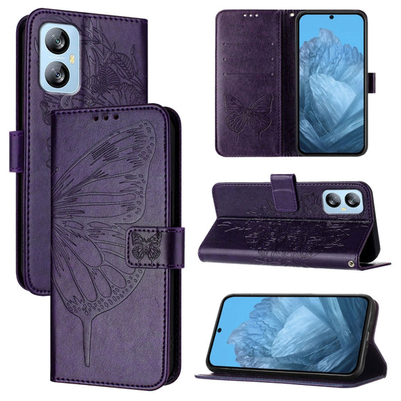 For Blackview A52 Embossed Butterfly Leather Phone Case(Dark Purple)