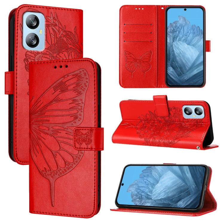 For Blackview A52 Embossed Butterfly Leather Phone Case(Red)