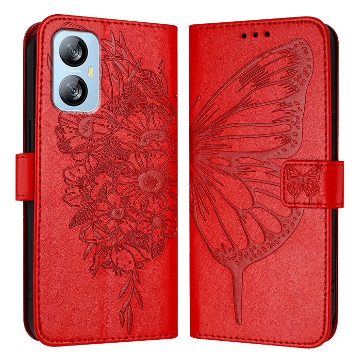 For Blackview A52 Embossed Butterfly Leather Phone Case(Red)