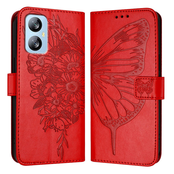 For Blackview A52 Embossed Butterfly Leather Phone Case(Red)