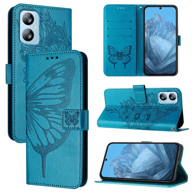 For Blackview A52 Embossed Butterfly Leather Phone Case(Blue)