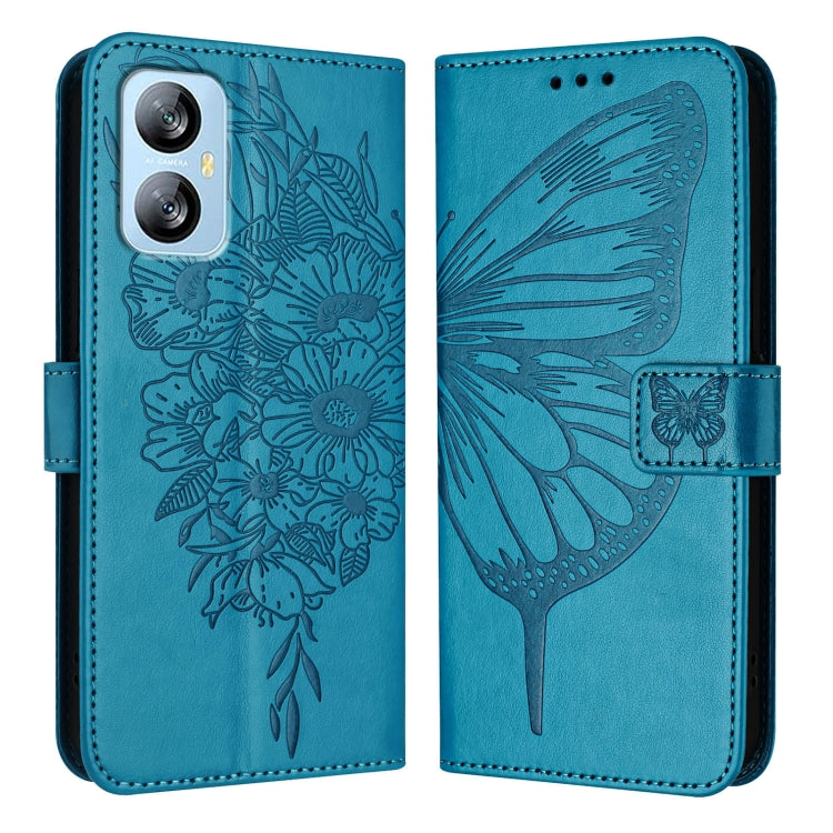 For Blackview A52 Embossed Butterfly Leather Phone Case(Blue)