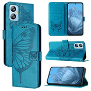 For Blackview A52 Embossed Butterfly Leather Phone Case(Blue)