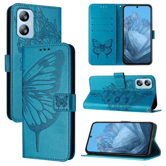For Blackview A52 Embossed Butterfly Leather Phone Case(Blue)