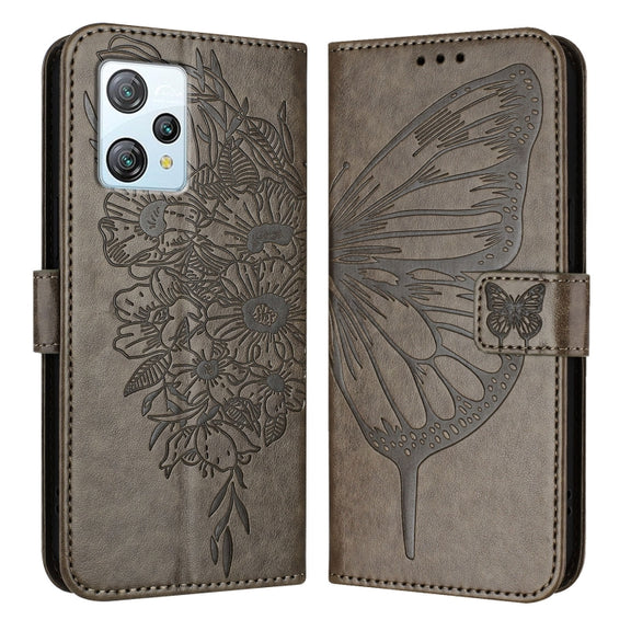 For Blackview A53 Embossed Butterfly Leather Phone Case(Grey)