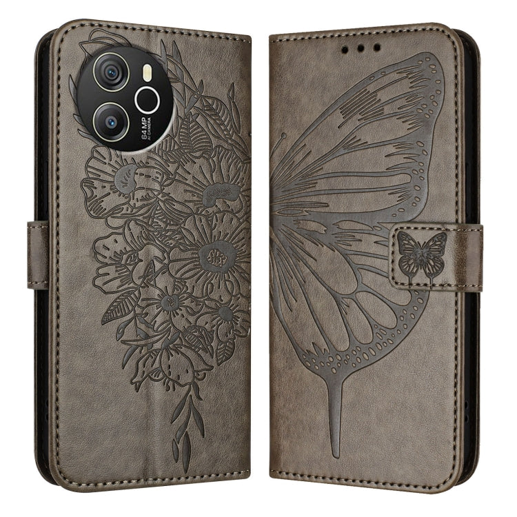 For Blackview Shark 8 Embossed Butterfly Leather Phone Case(Grey)