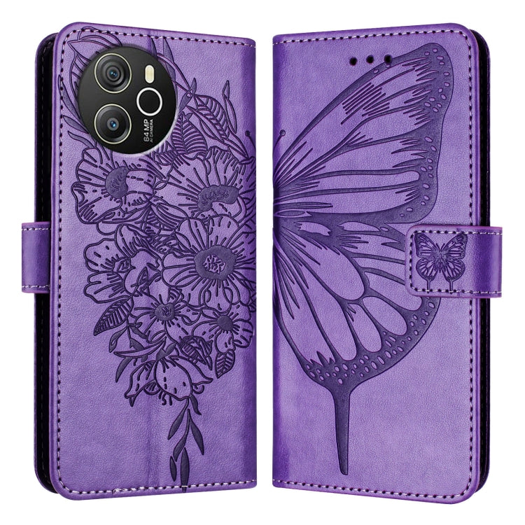 For Blackview Shark 8 Embossed Butterfly Leather Phone Case(Purple)