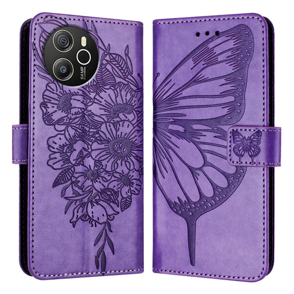 For Blackview Shark 8 Embossed Butterfly Leather Phone Case(Purple)