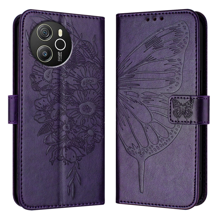 For Blackview Shark 8 Embossed Butterfly Leather Phone Case(Dark Purple)