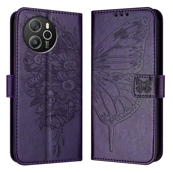For Blackview Shark 8 Embossed Butterfly Leather Phone Case(Dark Purple)