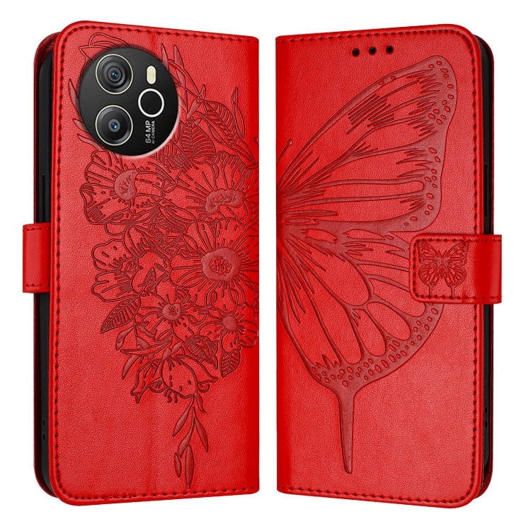 For Blackview Shark 8 Embossed Butterfly Leather Phone Case(Red)