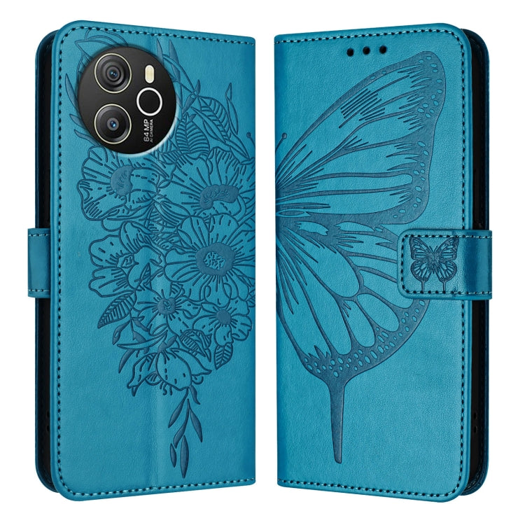 For Blackview Shark 8 Embossed Butterfly Leather Phone Case(Blue)