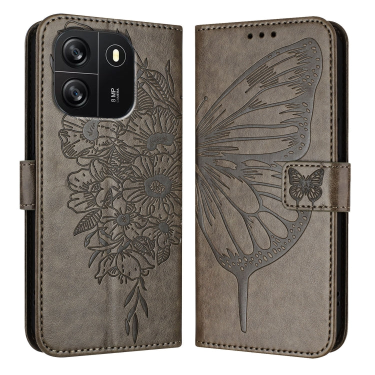 For Blackview Wave 6C Embossed Butterfly Leather Phone Case(Grey)
