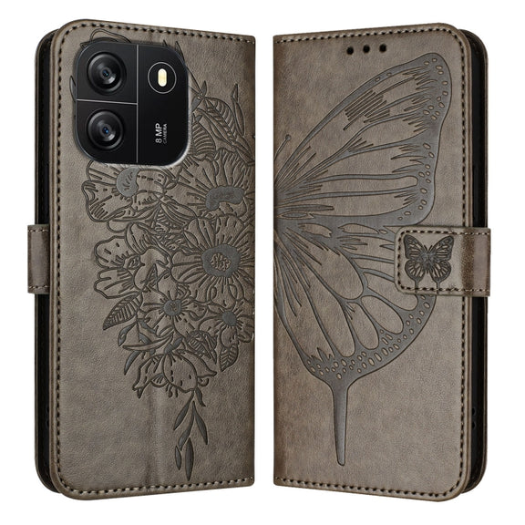 For Blackview Wave 6C Embossed Butterfly Leather Phone Case(Grey)