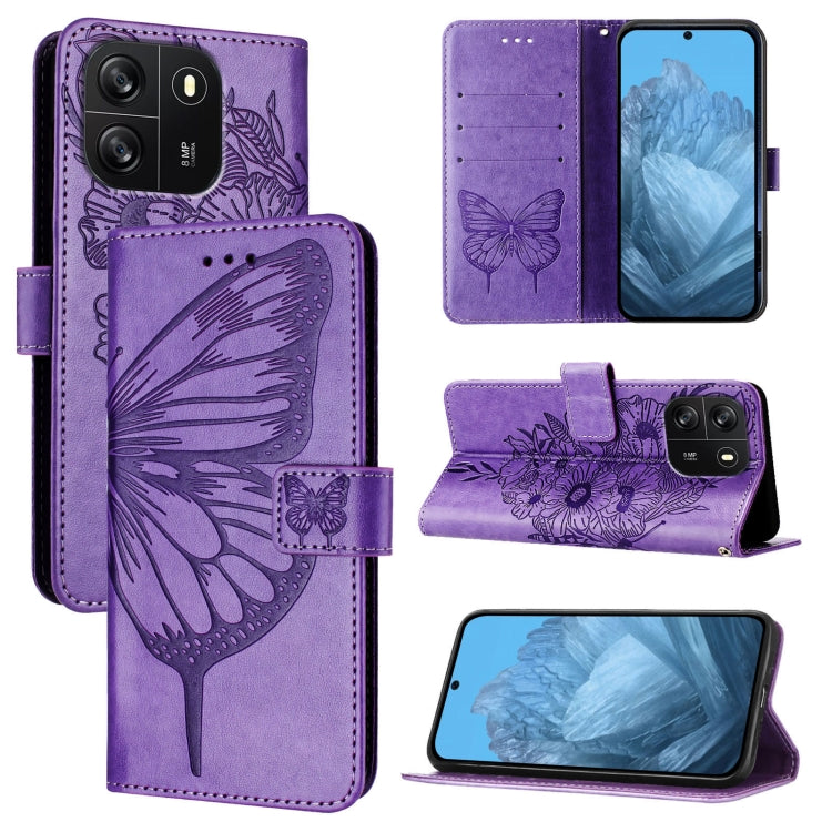 For Blackview Wave 6C Embossed Butterfly Leather Phone Case(Purple)
