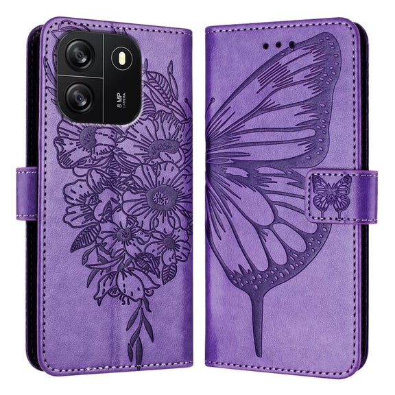 For Blackview Wave 6C Embossed Butterfly Leather Phone Case(Purple)