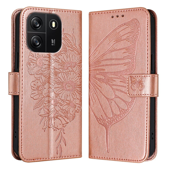 For Blackview Wave 6C Embossed Butterfly Leather Phone Case(Rose Gold)