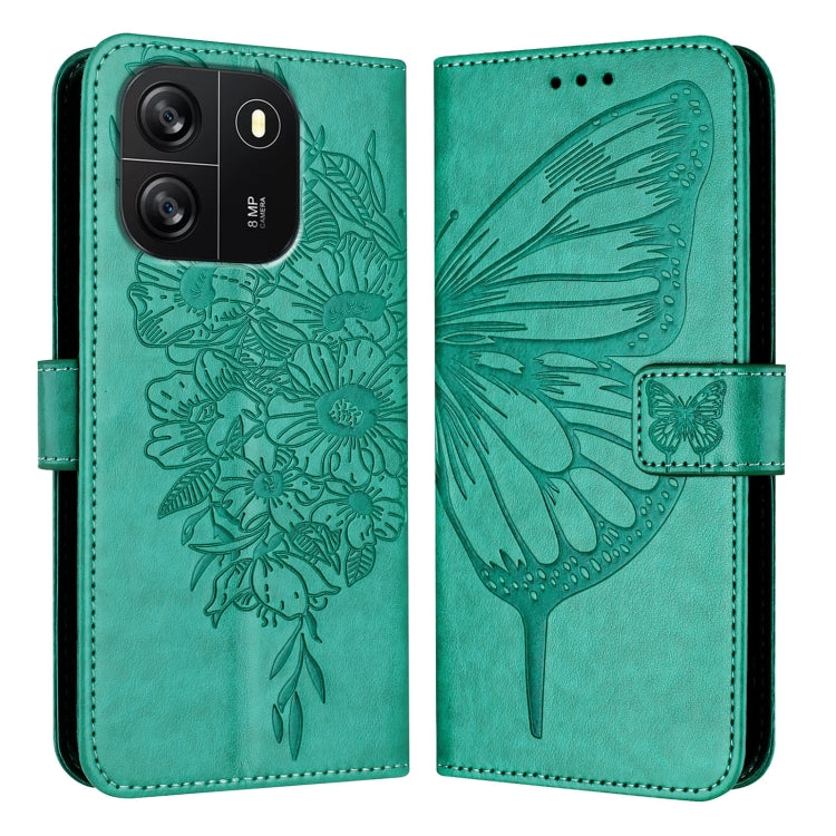 For Blackview Wave 6C Embossed Butterfly Leather Phone Case(Green)