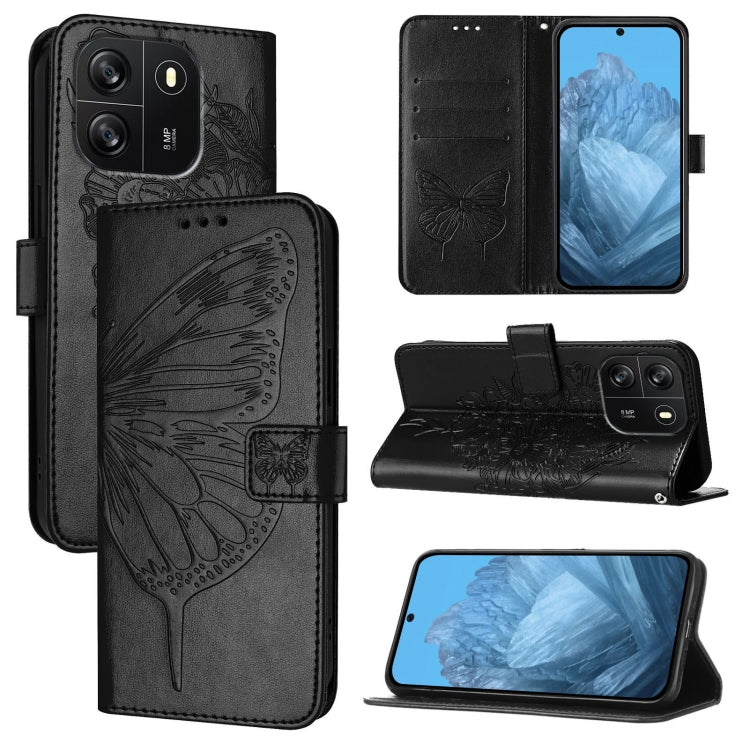 For Blackview Wave 6C Embossed Butterfly Leather Phone Case(Black)