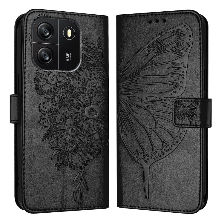For Blackview Wave 6C Embossed Butterfly Leather Phone Case(Black)