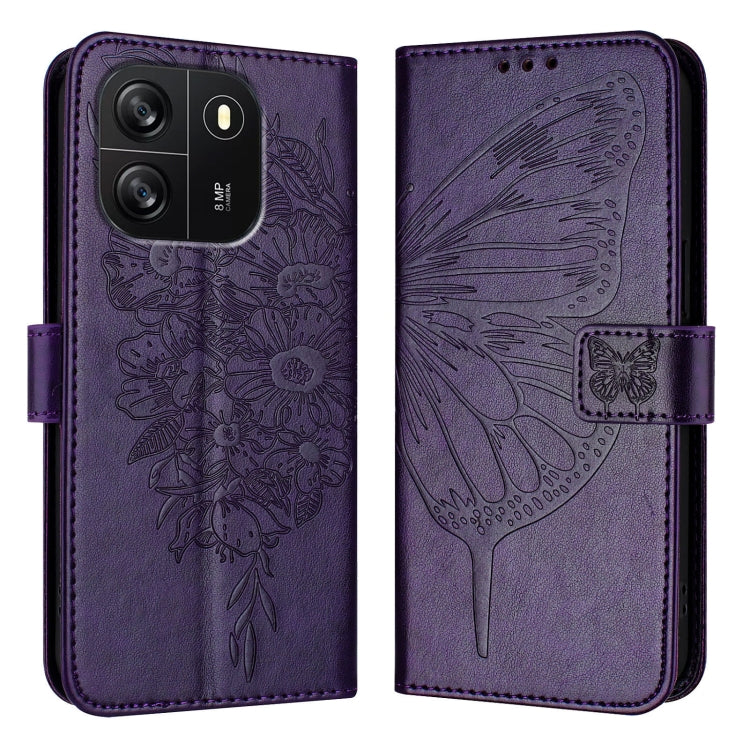 For Blackview Wave 6C Embossed Butterfly Leather Phone Case(Dark Purple)