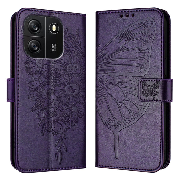 For Blackview Wave 6C Embossed Butterfly Leather Phone Case(Dark Purple)