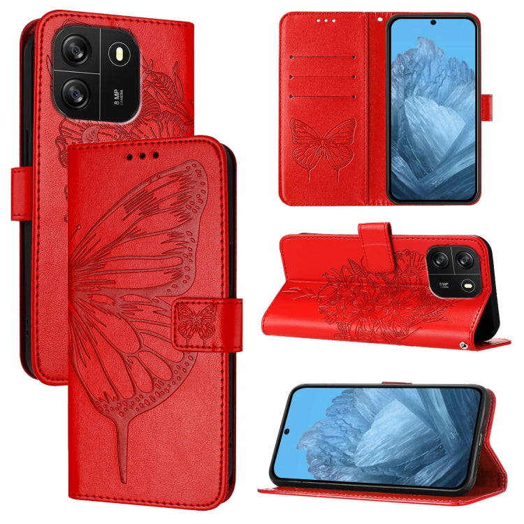 For Blackview Wave 6C Embossed Butterfly Leather Phone Case(Red)
