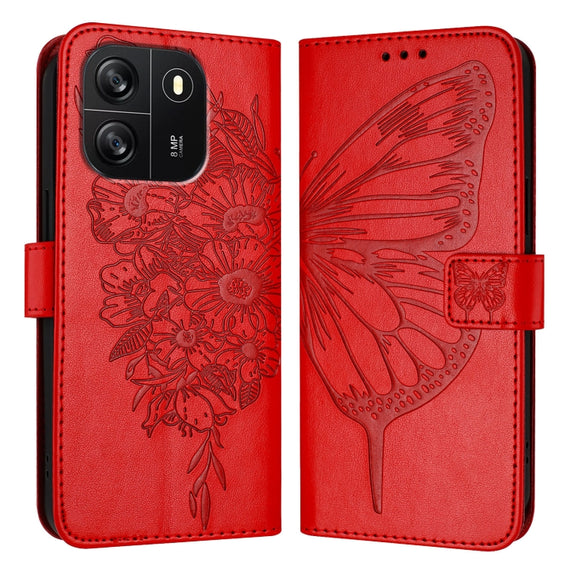 For Blackview Wave 6C Embossed Butterfly Leather Phone Case(Red)