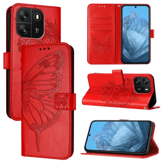 For Blackview Wave 6C Embossed Butterfly Leather Phone Case(Red)