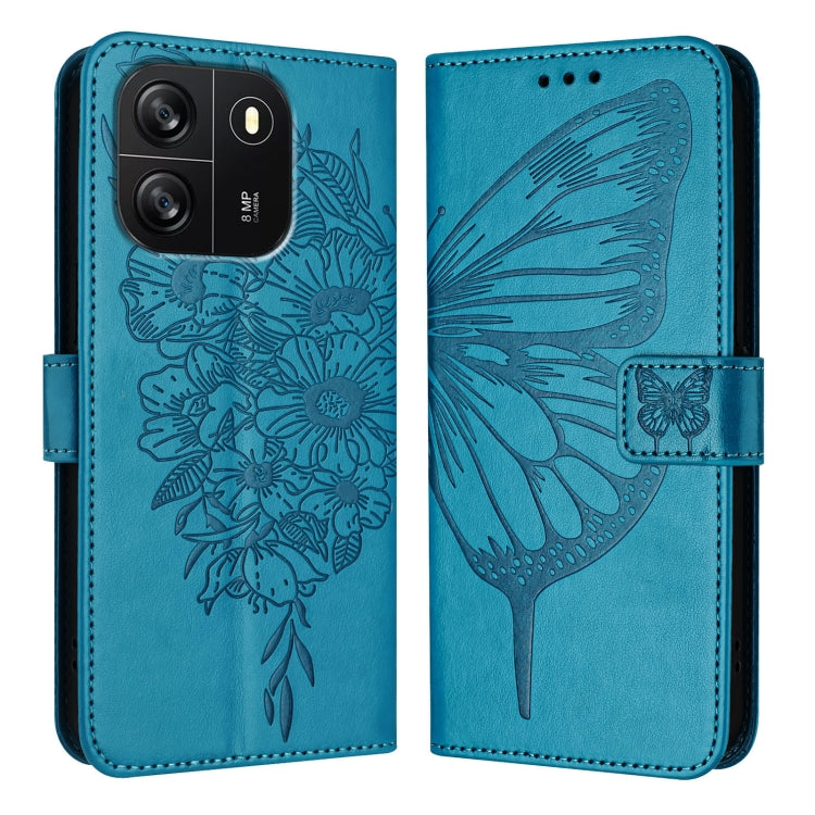 For Blackview Wave 6C Embossed Butterfly Leather Phone Case(Blue)