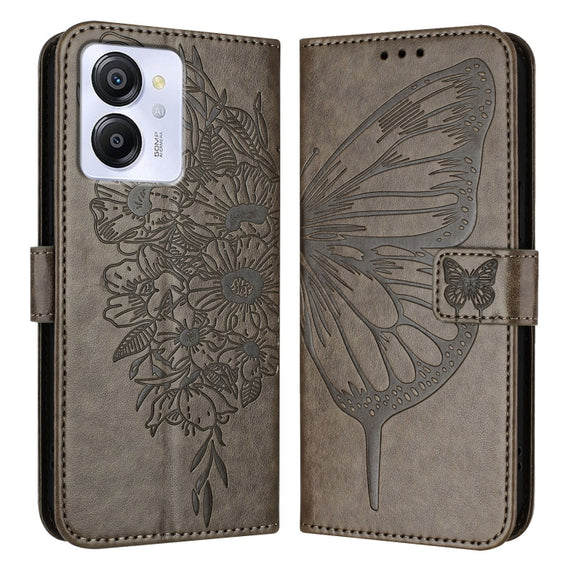 For Blackview Color 8 Embossed Butterfly Leather Phone Case(Grey)