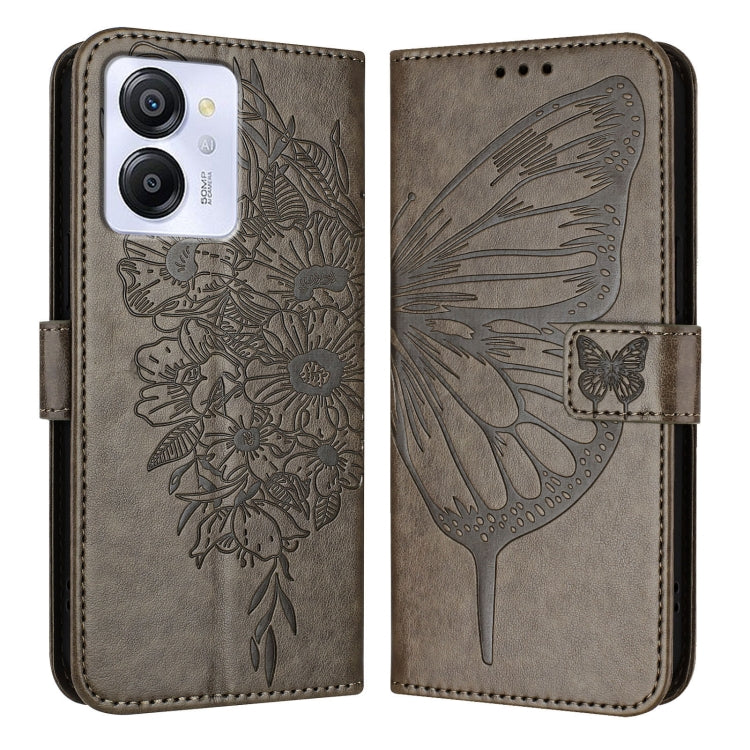 For Blackview Color 8 Embossed Butterfly Leather Phone Case(Grey)