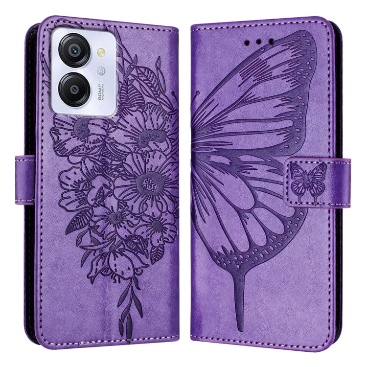 For Blackview Color 8 Embossed Butterfly Leather Phone Case(Purple)