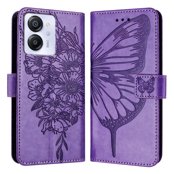 For Blackview Color 8 Embossed Butterfly Leather Phone Case(Purple)