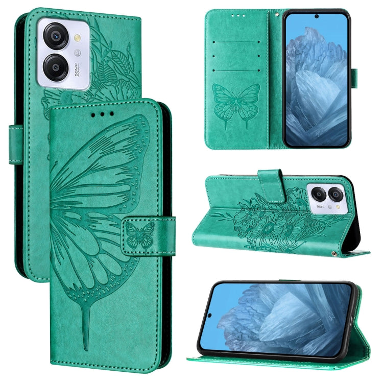 For Blackview Color 8 Embossed Butterfly Leather Phone Case(Green)