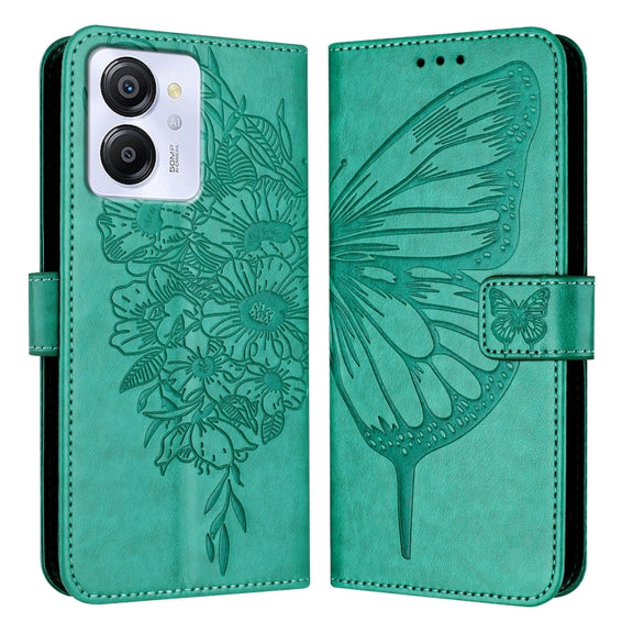 For Blackview Color 8 Embossed Butterfly Leather Phone Case(Green)