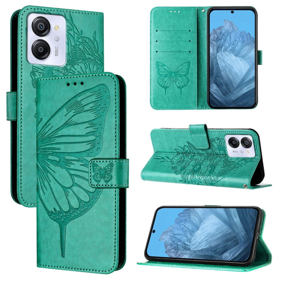 For Blackview Color 8 Embossed Butterfly Leather Phone Case(Green)