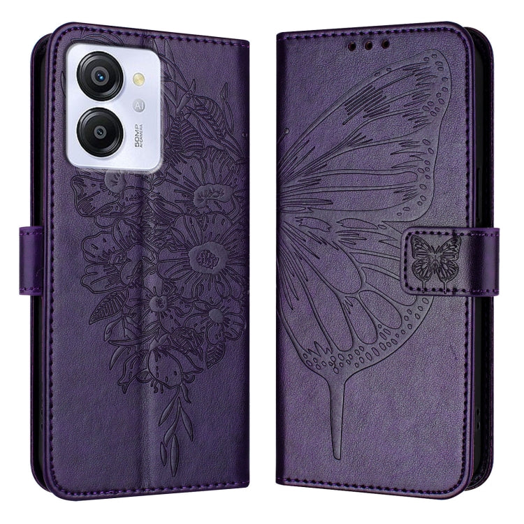 For Blackview Color 8 Embossed Butterfly Leather Phone Case(Dark Purple)
