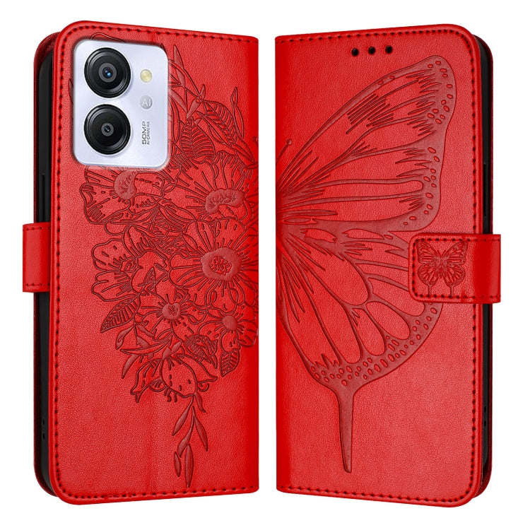 For Blackview Color 8 Embossed Butterfly Leather Phone Case(Red)
