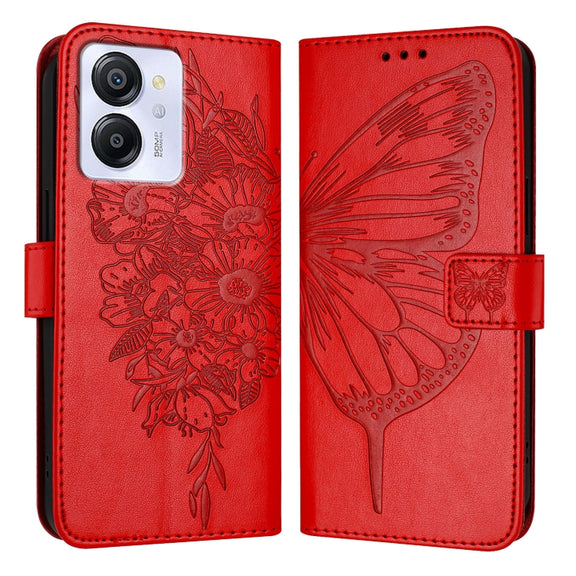 For Blackview Color 8 Embossed Butterfly Leather Phone Case(Red)