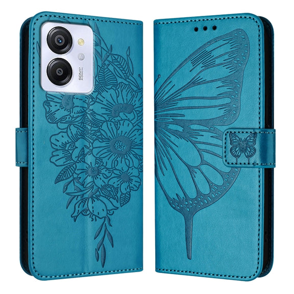For Blackview Color 8 Embossed Butterfly Leather Phone Case(Blue)
